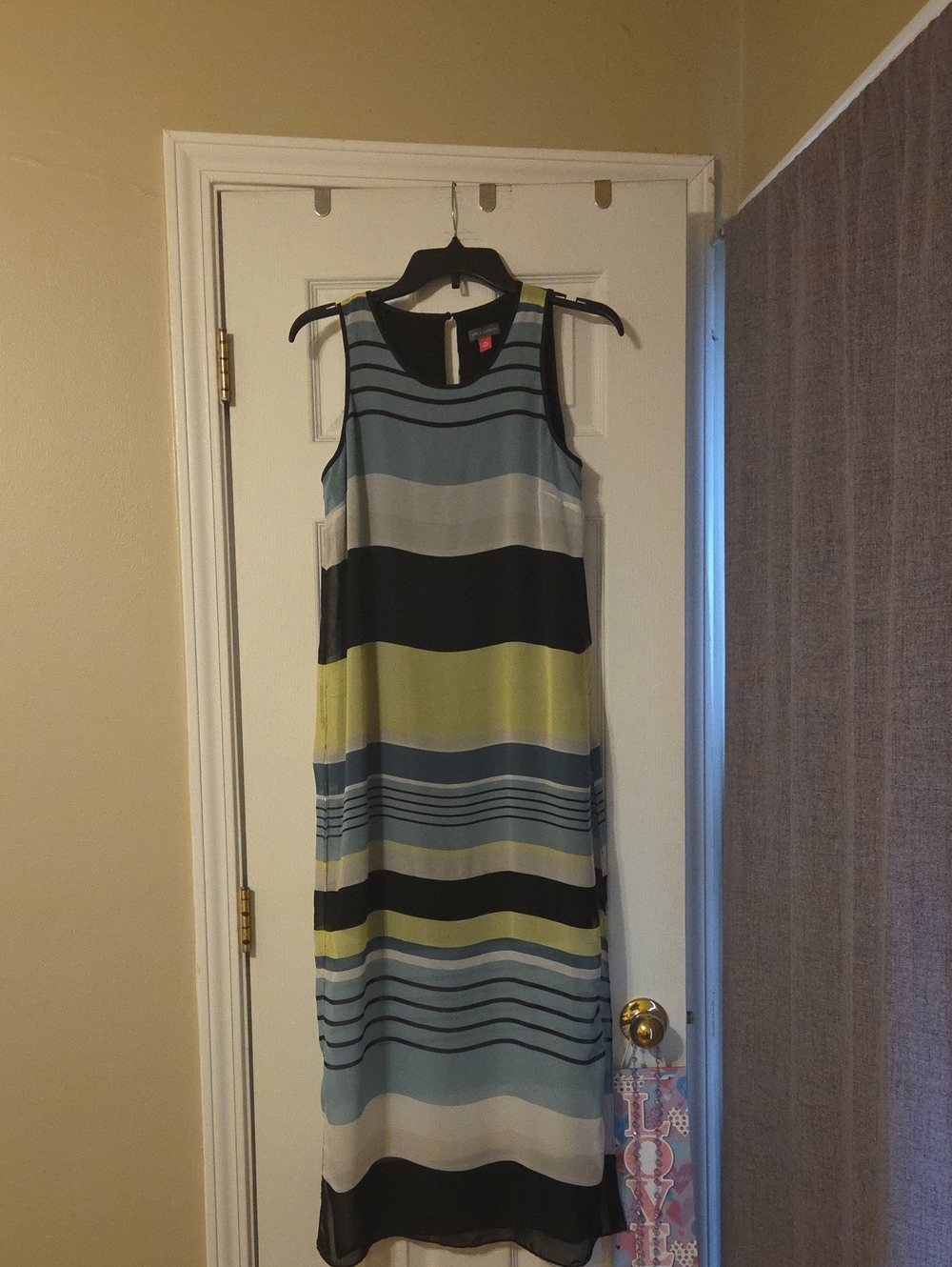 Vince Camuto Striped Sleeveless Maxi Dress in Blue, Black & Lime